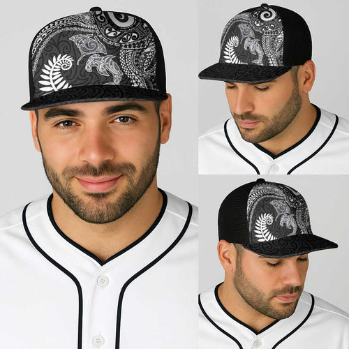 Aotearoa Maori Sea Animals Tribal Baseball Net Cap Manta Ray and Shark Moko Pattern Black Color