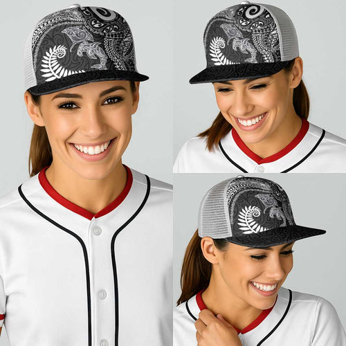 Aotearoa Maori Sea Animals Tribal Baseball Net Cap Manta Ray and Shark Moko Pattern Black Color
