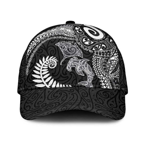 Aotearoa Maori Sea Animals Tribal Classic Cap Manta Ray and Shark Moko Pattern Black Color