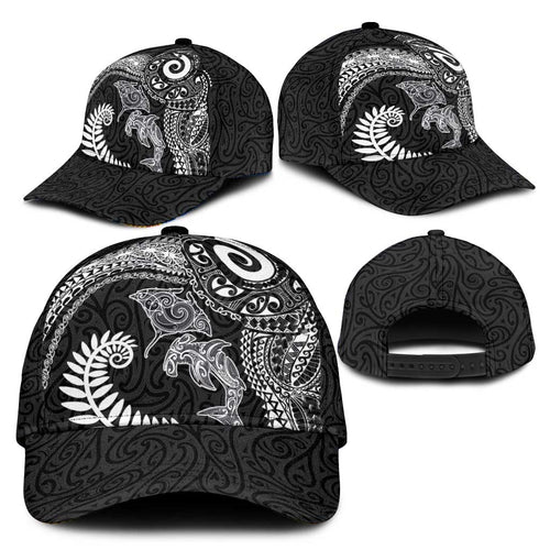 Aotearoa Maori Sea Animals Tribal Classic Cap Manta Ray and Shark Moko Pattern Black Color