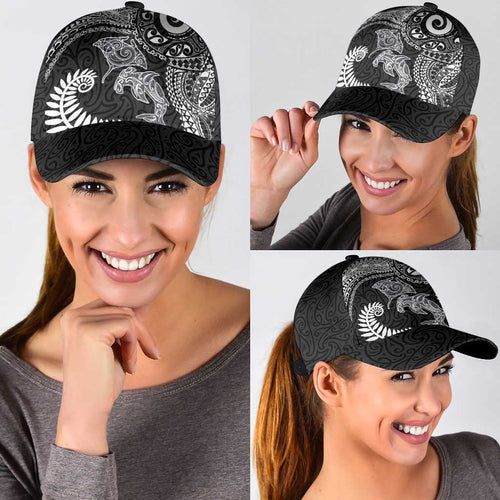 Aotearoa Maori Sea Animals Tribal Classic Cap Manta Ray and Shark Moko Pattern Black Color