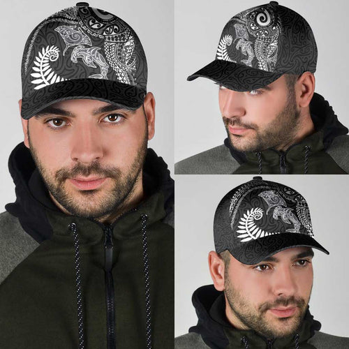 Aotearoa Maori Sea Animals Tribal Classic Cap Manta Ray and Shark Moko Pattern Black Color