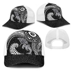 Aotearoa Maori Sea Animals Tribal Mesh Trucker Cap Manta Ray and Shark Moko Pattern Black Color