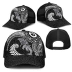 Aotearoa Maori Sea Animals Tribal Mesh Trucker Cap Manta Ray and Shark Moko Pattern Black Color