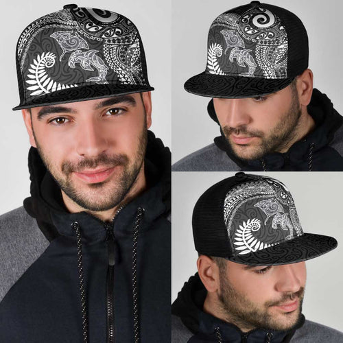 Aotearoa Maori Sea Animals Tribal Mesh Trucker Cap Manta Ray and Shark Moko Pattern Black Color