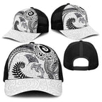 Aotearoa Maori Sea Animals Tribal Baseball Net Cap Manta Ray and Shark Moko Pattern White Color