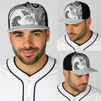 Aotearoa Maori Sea Animals Tribal Baseball Net Cap Manta Ray and Shark Moko Pattern White Color