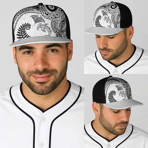Aotearoa Maori Sea Animals Tribal Baseball Net Cap Manta Ray and Shark Moko Pattern White Color