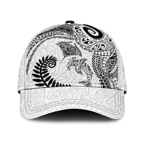 Aotearoa Maori Sea Animals Tribal Classic Cap Manta Ray and Shark Moko Pattern White Color