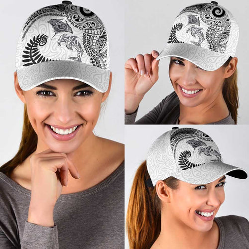 Aotearoa Maori Sea Animals Tribal Classic Cap Manta Ray and Shark Moko Pattern White Color