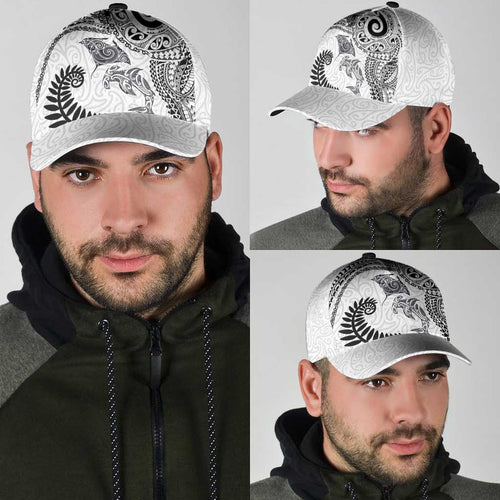 Aotearoa Maori Sea Animals Tribal Classic Cap Manta Ray and Shark Moko Pattern White Color