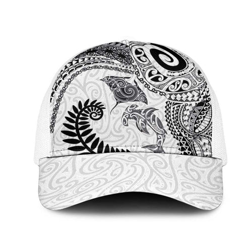 Aotearoa Maori Sea Animals Tribal Mesh Trucker Cap Manta Ray and Shark Moko Pattern White Color
