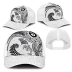 Aotearoa Maori Sea Animals Tribal Mesh Trucker Cap Manta Ray and Shark Moko Pattern White Color