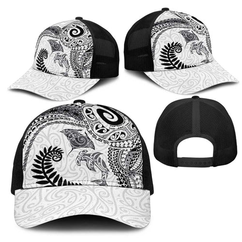 Aotearoa Maori Sea Animals Tribal Mesh Trucker Cap Manta Ray and Shark Moko Pattern White Color