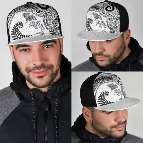 Aotearoa Maori Sea Animals Tribal Mesh Trucker Cap Manta Ray and Shark Moko Pattern White Color