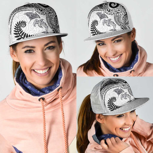 Aotearoa Maori Sea Animals Tribal Mesh Trucker Cap Manta Ray and Shark Moko Pattern White Color