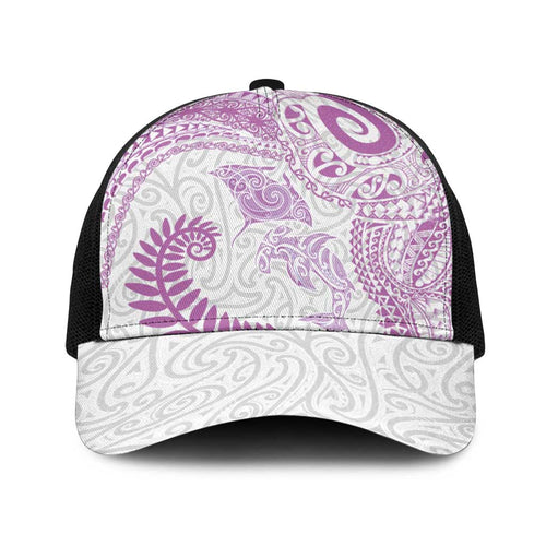 Aotearoa Maori Sea Animals Tribal Baseball Net Cap Manta Ray and Shark Moko Pattern Pink Color
