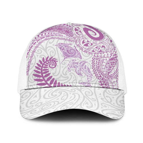 Aotearoa Maori Sea Animals Tribal Baseball Net Cap Manta Ray and Shark Moko Pattern Pink Color