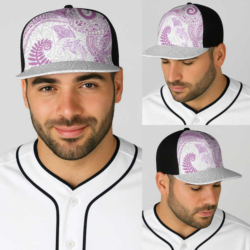 Aotearoa Maori Sea Animals Tribal Baseball Net Cap Manta Ray and Shark Moko Pattern Pink Color