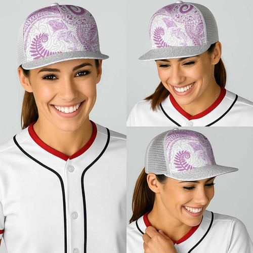 Aotearoa Maori Sea Animals Tribal Baseball Net Cap Manta Ray and Shark Moko Pattern Pink Color