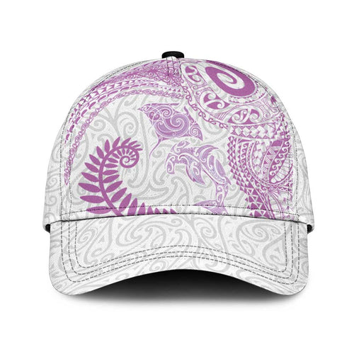 Aotearoa Maori Sea Animals Tribal Classic Cap Manta Ray and Shark Moko Pattern Pink Color