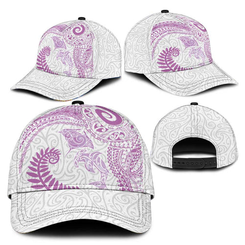 Aotearoa Maori Sea Animals Tribal Classic Cap Manta Ray and Shark Moko Pattern Pink Color