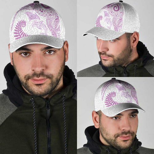 Aotearoa Maori Sea Animals Tribal Classic Cap Manta Ray and Shark Moko Pattern Pink Color