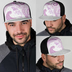 Aotearoa Maori Sea Animals Tribal Mesh Trucker Cap Manta Ray and Shark Moko Pattern Pink Color