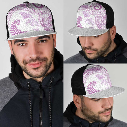 Aotearoa Maori Sea Animals Tribal Mesh Trucker Cap Manta Ray and Shark Moko Pattern Pink Color