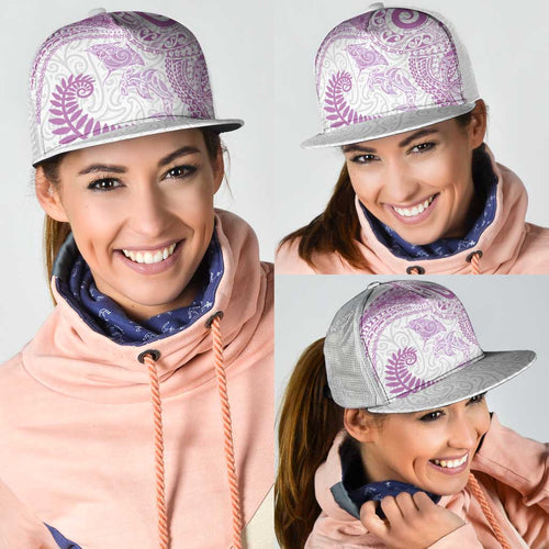 Aotearoa Maori Sea Animals Tribal Mesh Trucker Cap Manta Ray and Shark Moko Pattern Pink Color
