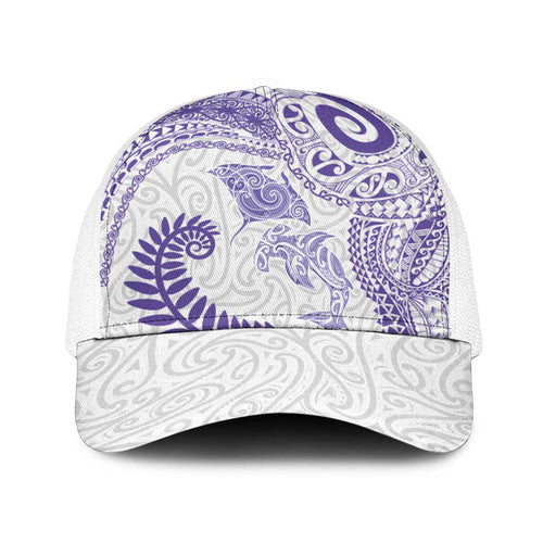Aotearoa Maori Sea Animals Tribal Baseball Net Cap Manta Ray and Shark Moko Pattern Purple Color