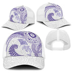 Aotearoa Maori Sea Animals Tribal Baseball Net Cap Manta Ray and Shark Moko Pattern Purple Color