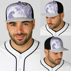 Aotearoa Maori Sea Animals Tribal Baseball Net Cap Manta Ray and Shark Moko Pattern Purple Color