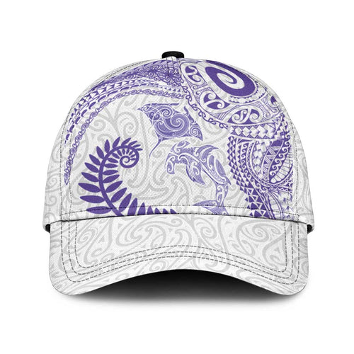 Aotearoa Maori Sea Animals Tribal Classic Cap Manta Ray and Shark Moko Pattern Purple Color