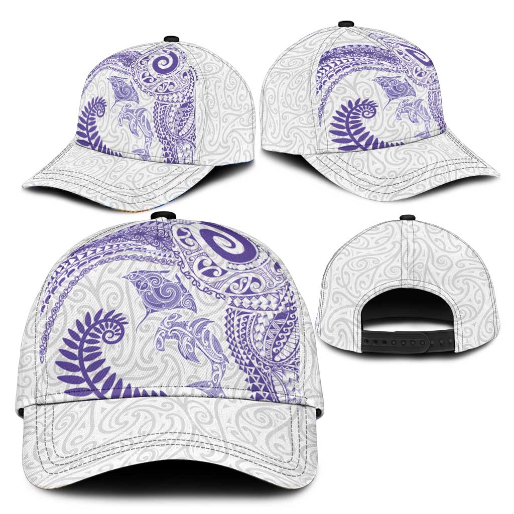 Aotearoa Maori Sea Animals Tribal Classic Cap Manta Ray and Shark Moko Pattern Purple Color