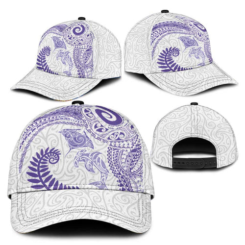 Aotearoa Maori Sea Animals Tribal Classic Cap Manta Ray and Shark Moko Pattern Purple Color