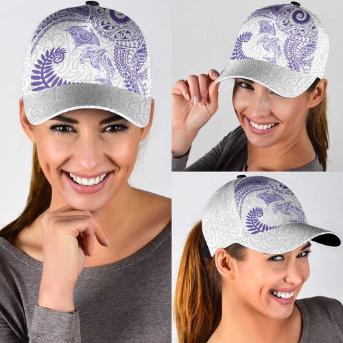 Aotearoa Maori Sea Animals Tribal Classic Cap Manta Ray and Shark Moko Pattern Purple Color