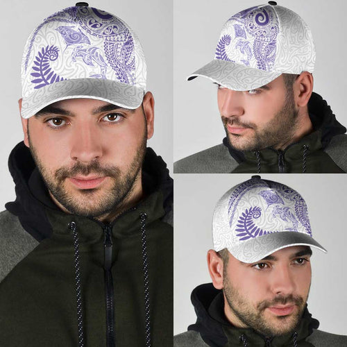 Aotearoa Maori Sea Animals Tribal Classic Cap Manta Ray and Shark Moko Pattern Purple Color