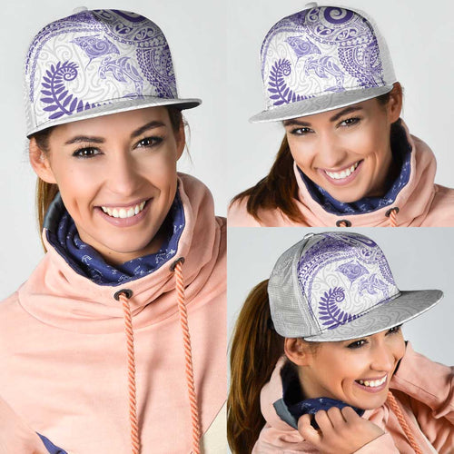 Aotearoa Maori Sea Animals Tribal Mesh Trucker Cap Manta Ray and Shark Moko Pattern Purple Color