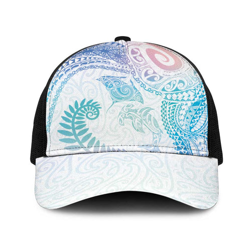 Aotearoa Maori Sea Animals Tribal Baseball Net Cap Manta Ray and Shark Moko Pattern Sweet Pastel
