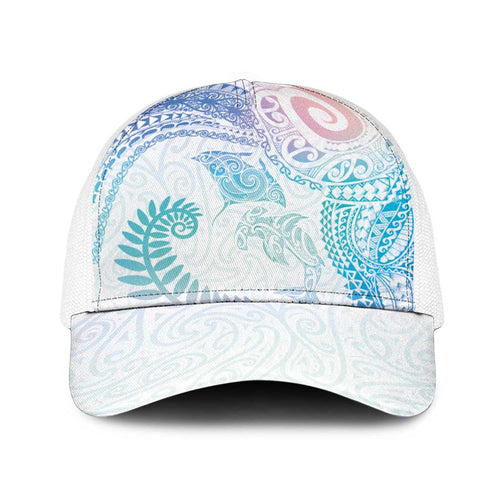 Aotearoa Maori Sea Animals Tribal Baseball Net Cap Manta Ray and Shark Moko Pattern Sweet Pastel