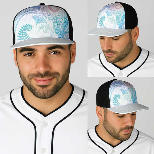 Aotearoa Maori Sea Animals Tribal Baseball Net Cap Manta Ray and Shark Moko Pattern Sweet Pastel