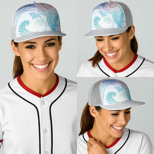Aotearoa Maori Sea Animals Tribal Baseball Net Cap Manta Ray and Shark Moko Pattern Sweet Pastel