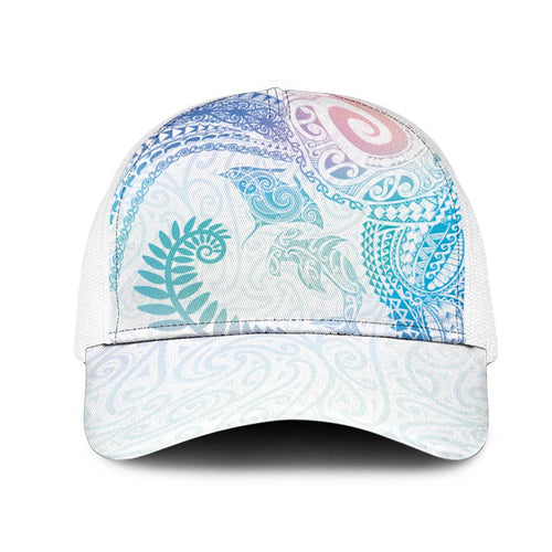 Aotearoa Maori Sea Animals Tribal Mesh Trucker Cap Manta Ray and Shark Moko Pattern Sweet Pastel