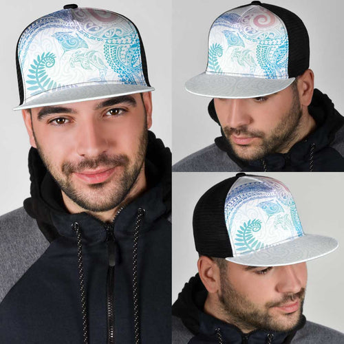 Aotearoa Maori Sea Animals Tribal Mesh Trucker Cap Manta Ray and Shark Moko Pattern Sweet Pastel