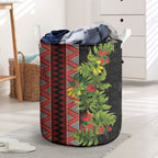 Maori Tukutuku Laundry Basket with Ferns Pohutukawa and Kowhai Tribal Moko Patterns