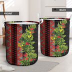Maori Tukutuku Laundry Basket with Ferns Pohutukawa and Kowhai Tribal Moko Patterns