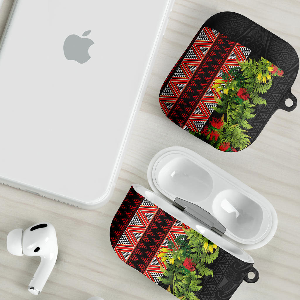 Maori Tukutuku AirPods Case with Ferns Pohutukawa and Kowhai Tribal Moko Patterns