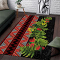 Maori Tukutuku Area Rug with Ferns Pohutukawa and Kowhai Tribal Moko Patterns