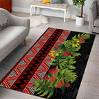 Maori Tukutuku Area Rug with Ferns Pohutukawa and Kowhai Tribal Moko Patterns